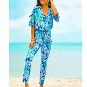 Lilly Pulitzer Merrick LONG Jumpsuit Macaw Blue Tall Me About It Size XXS NEW